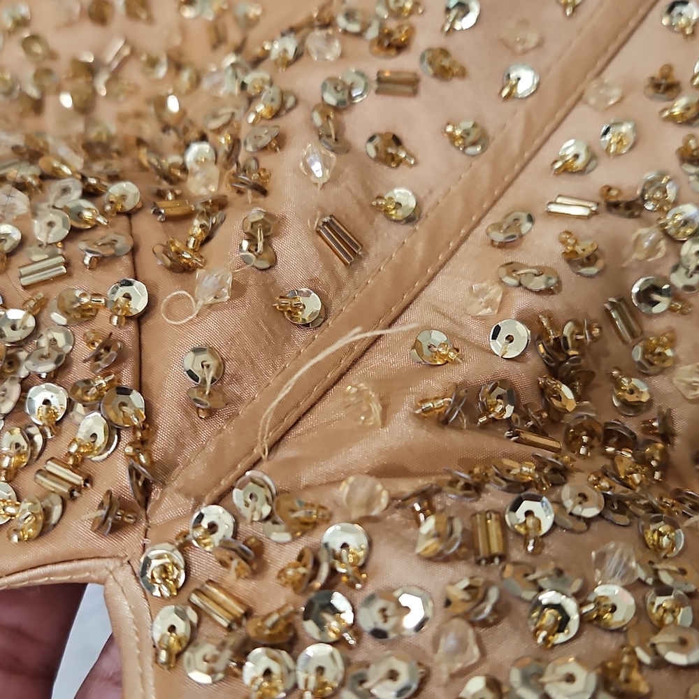 Bundle-Gold Strapless Party Dress with Scarf & Heels - Picture 13 of 14